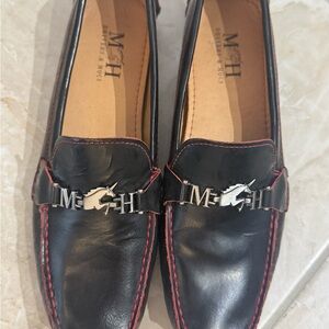 M&H Black Moccasins with Red Stitching